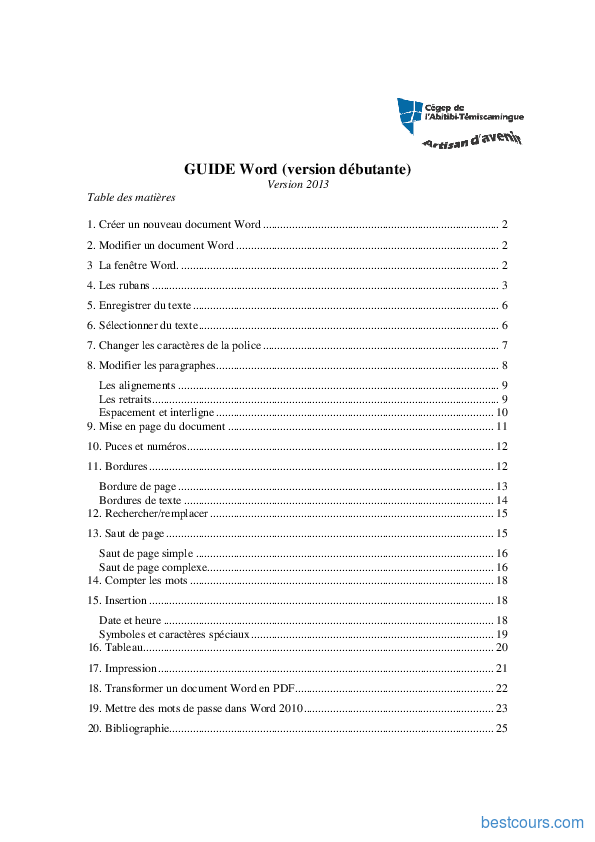 pdf  guide word 2013  version d u00e9butante  cours et formation gratuit