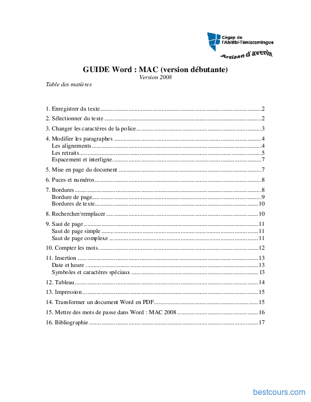 pdf  guide word mac 2008 d u00e9butante cours et formation gratuit