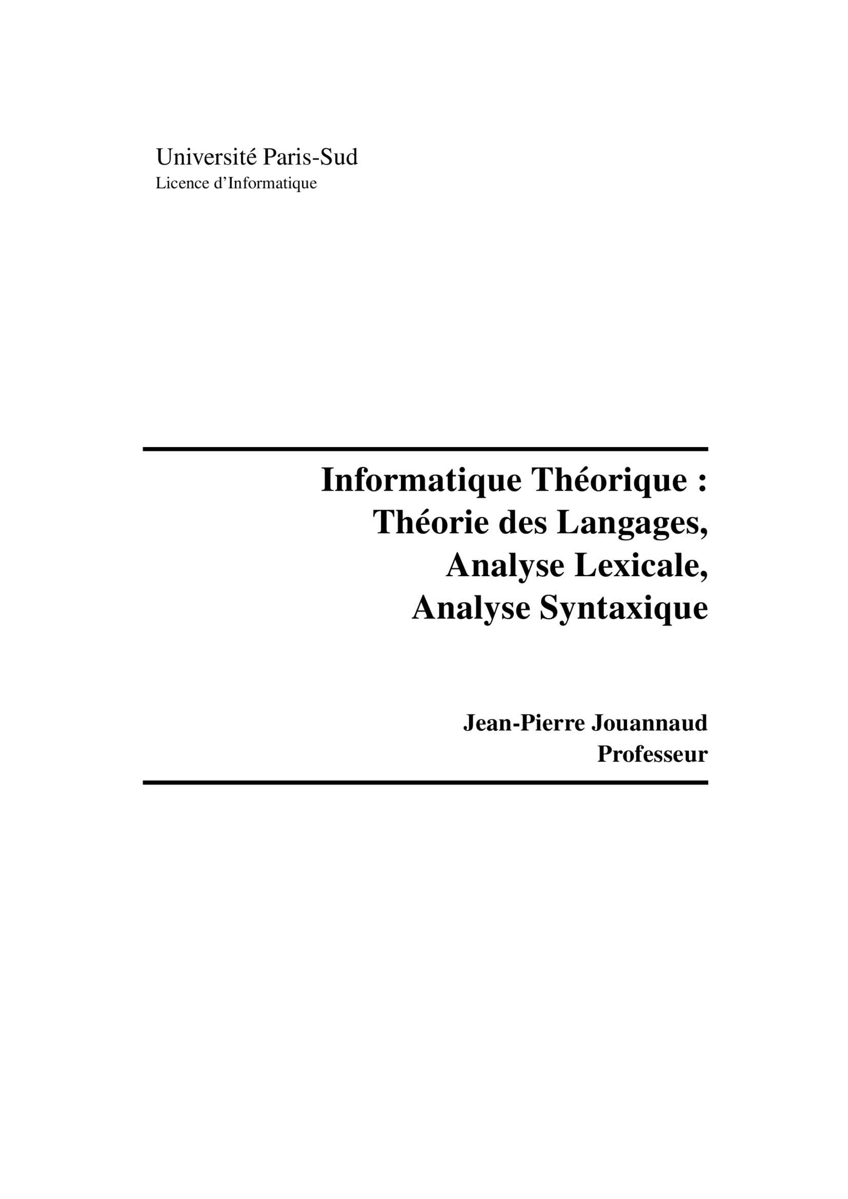 Aperçu : Théorie des Langages - Analyse Lexicale et Syntaxique
