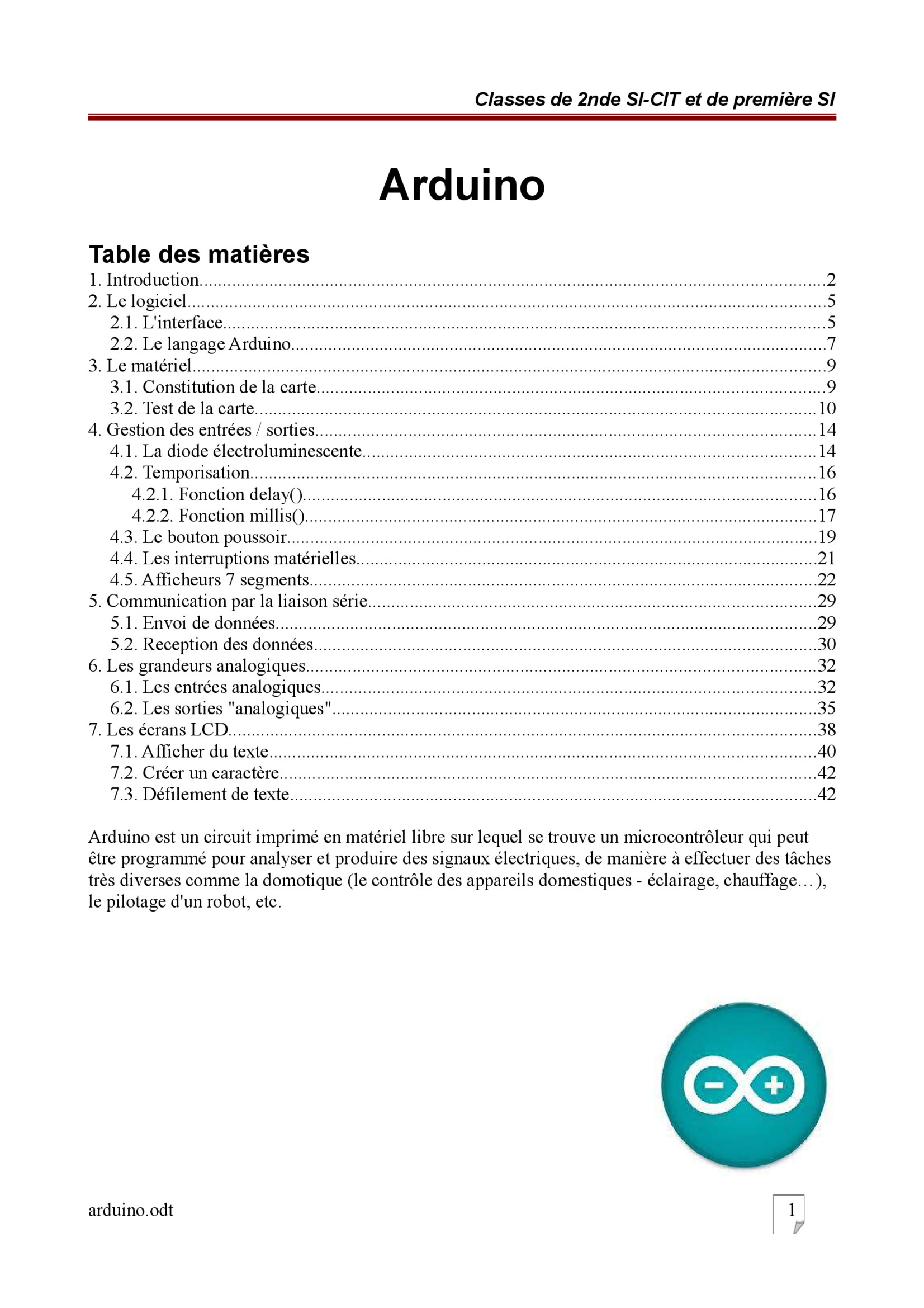 Tutoriel Arduino : Guide complet PDF Gratuit