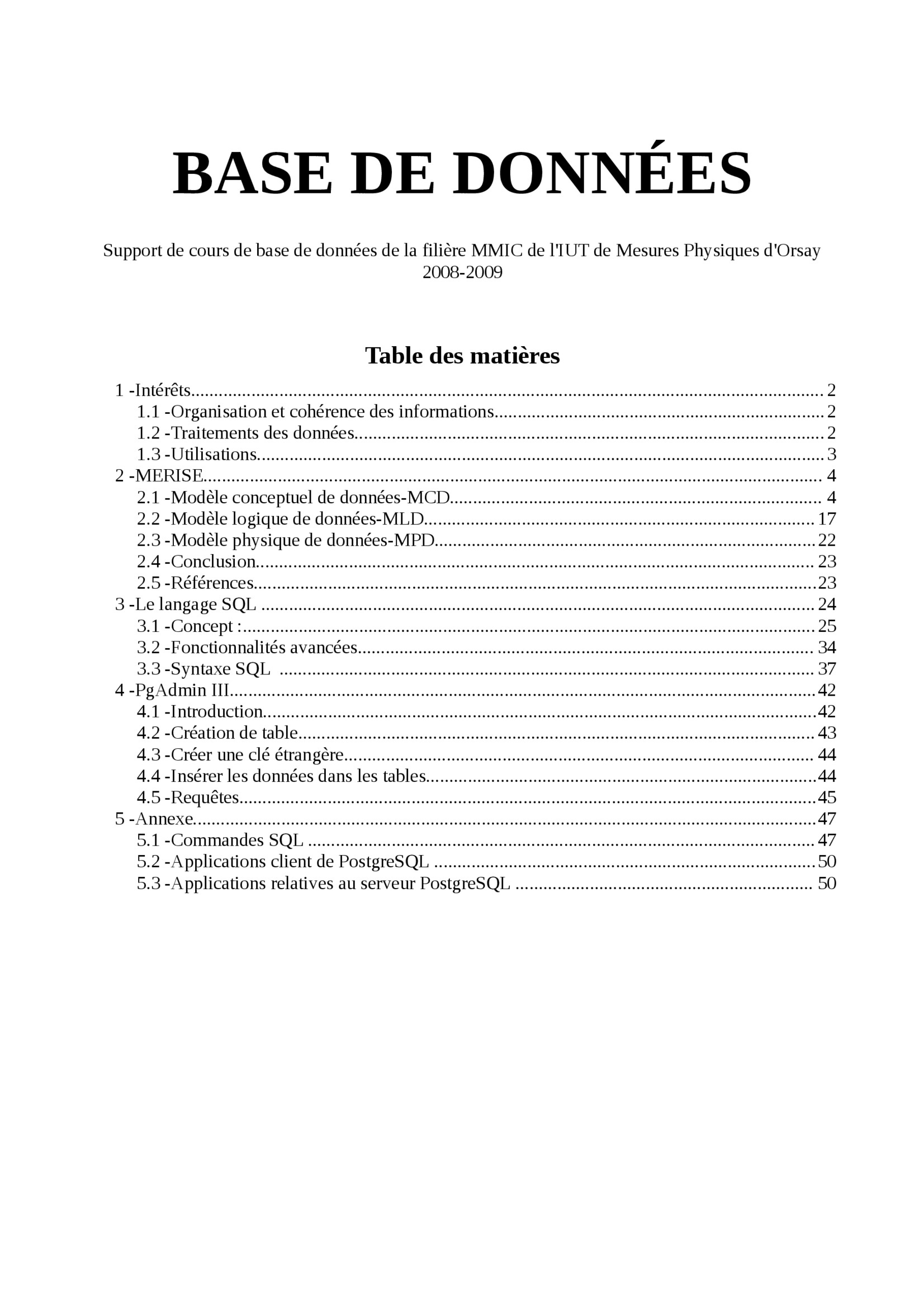 Aperçu : Cours base de données