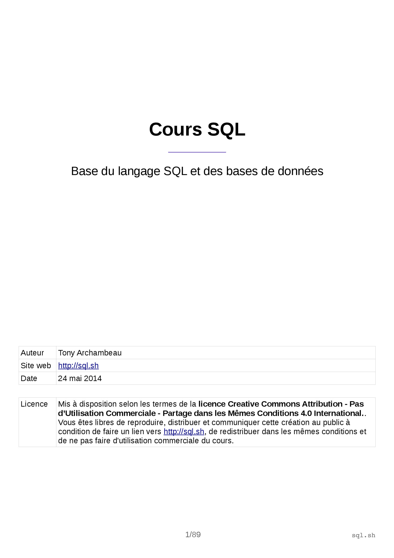 Cours SQL Complet : Sélection, Jointures et Indexation (PDF)