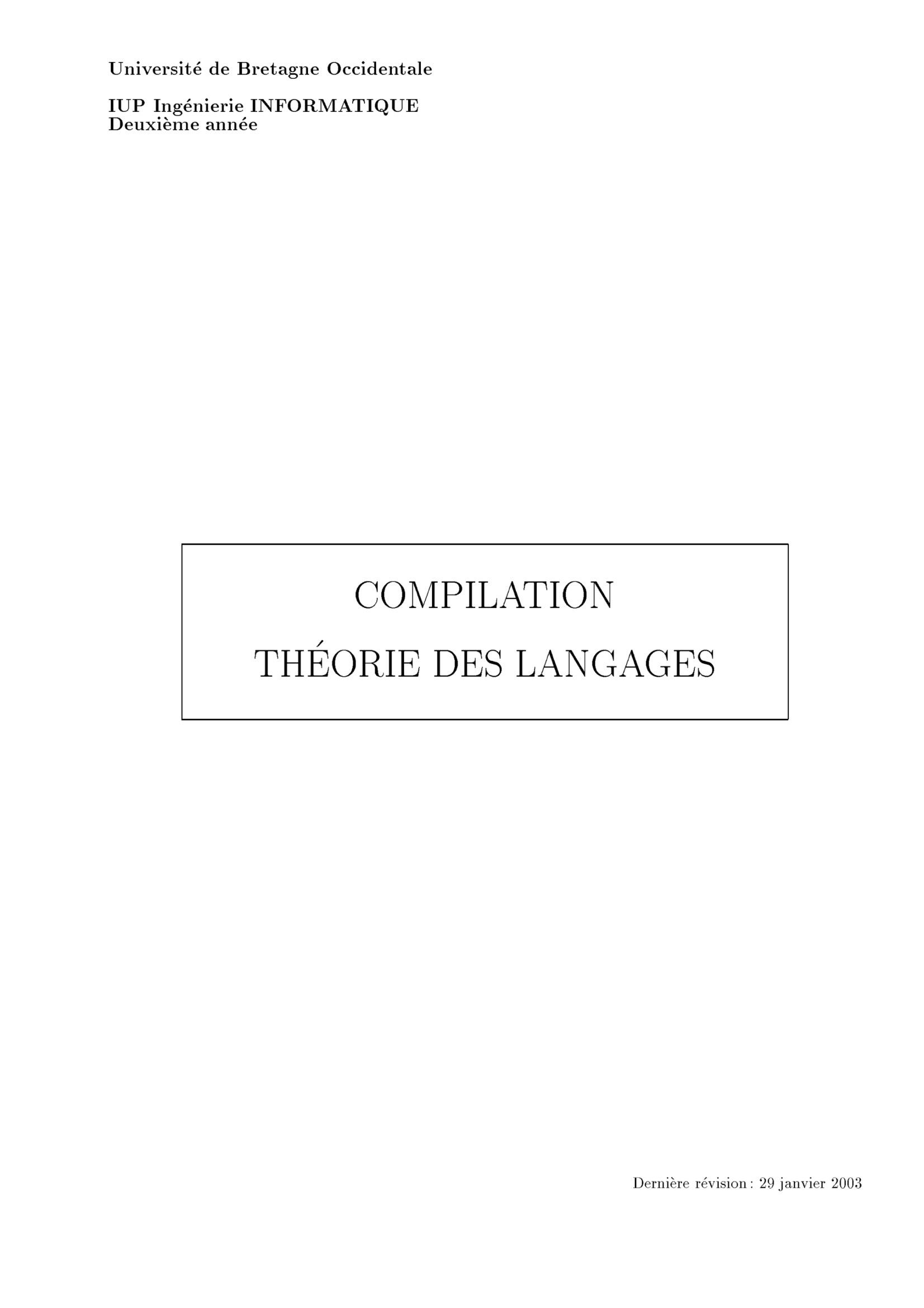Aperçu du cours Cours Compilation et Théorie des Langages PDF