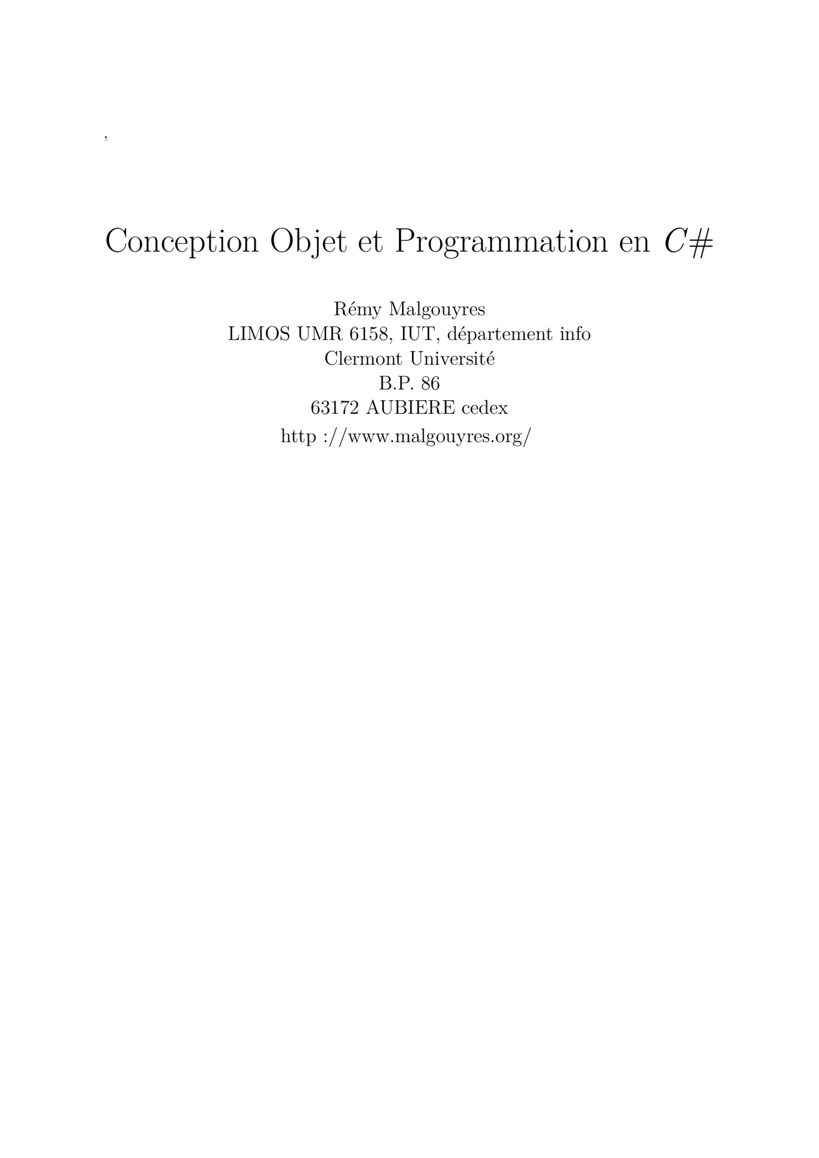 Aperçu : Conception Objet et Programmation en C#