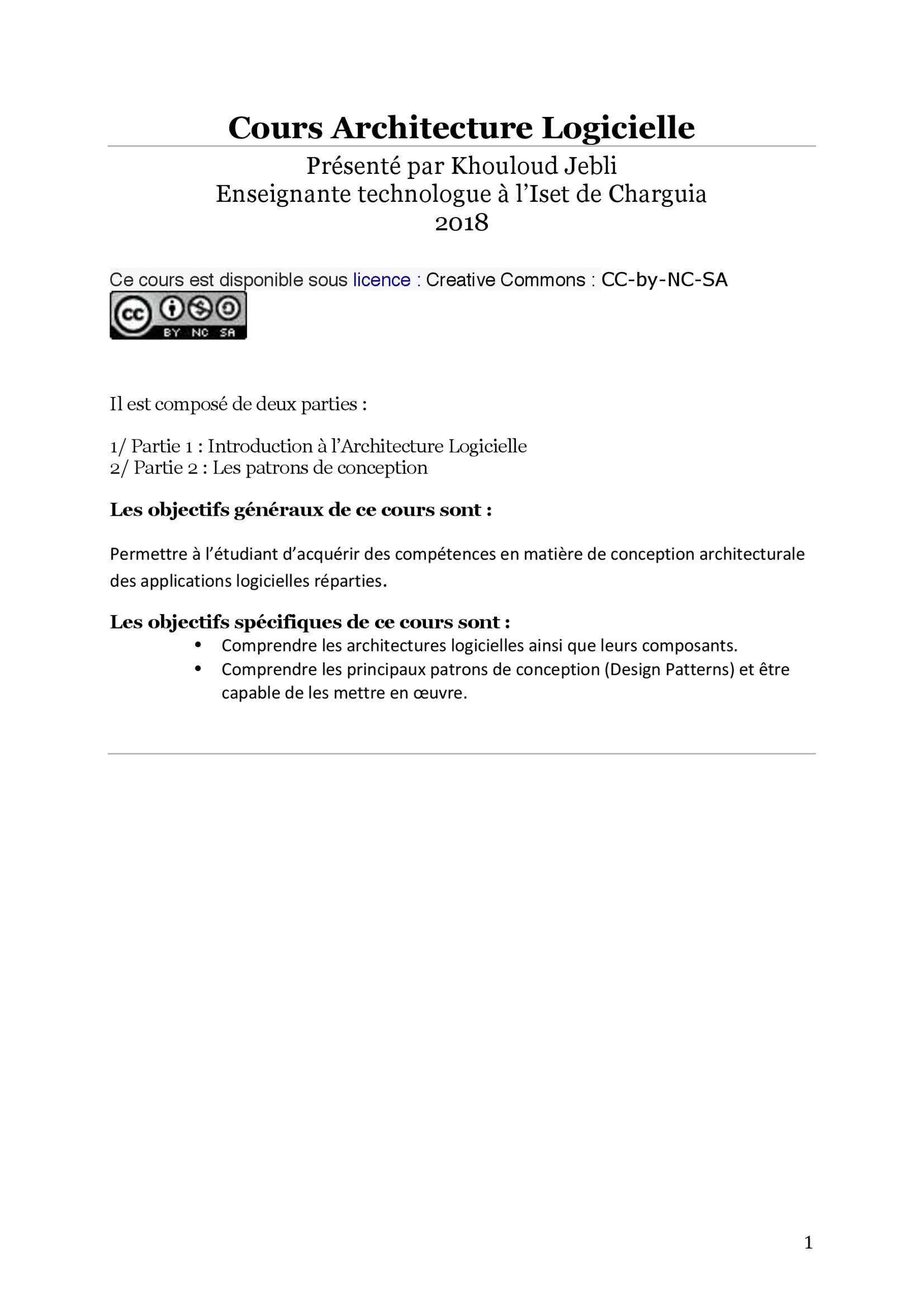 Aperçu : Cours Architecture Logicielle