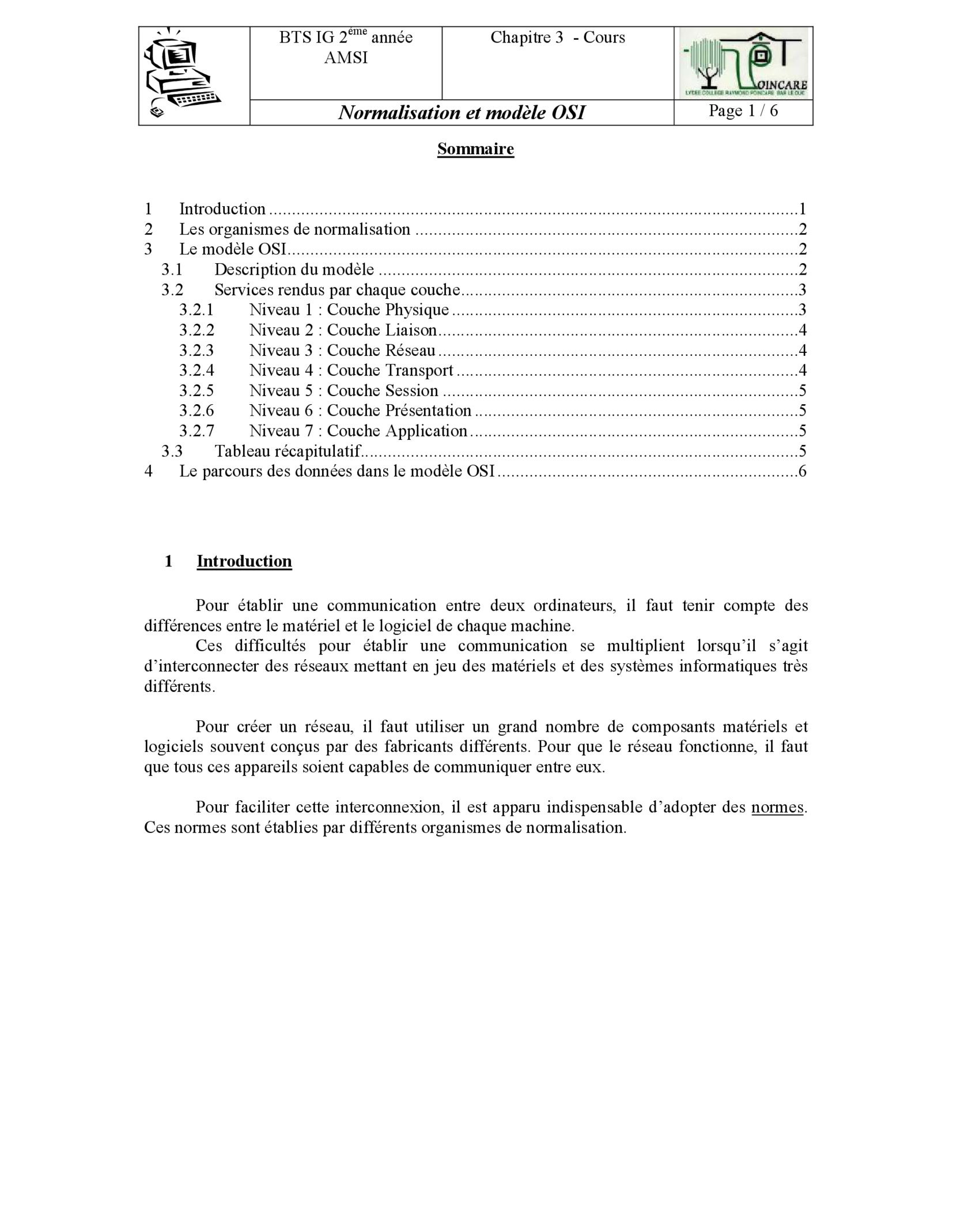Aperçu : Normalisation et modèle OSI