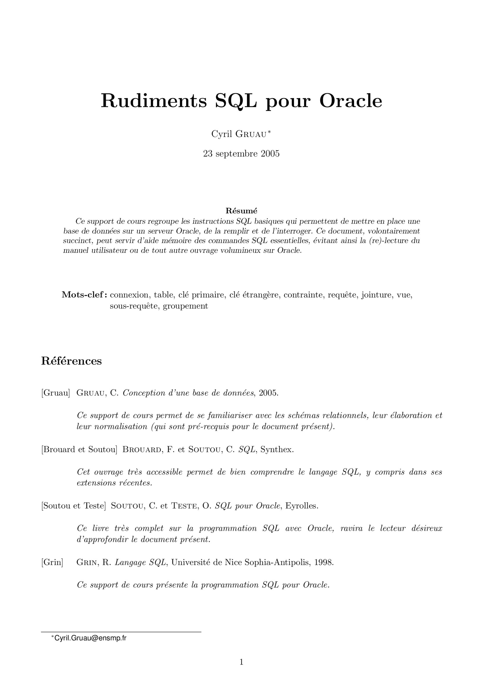 Aperçu : Rudiments SQL pour Oracle