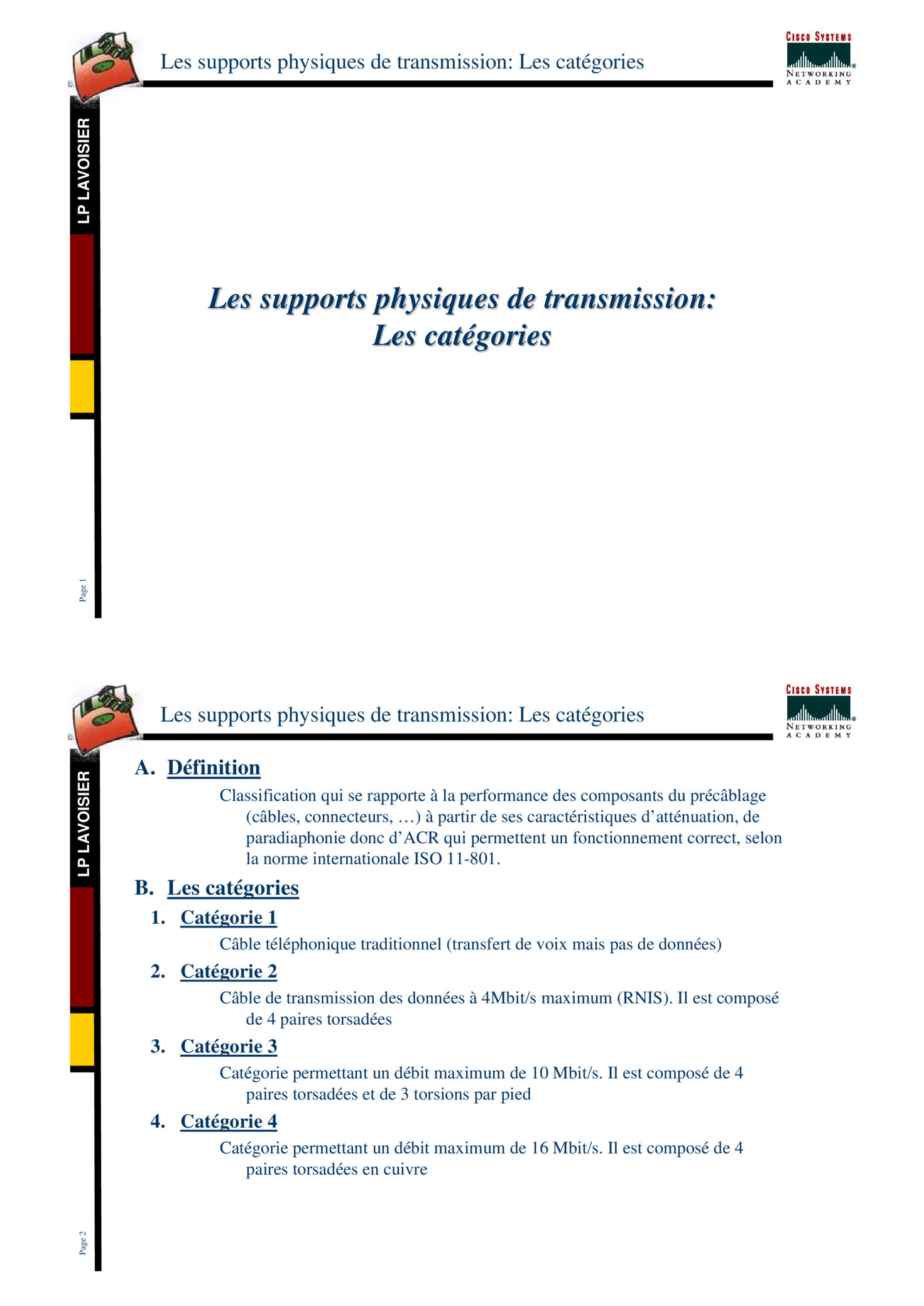 Aperçu du cours Cours Les supports physiques de transmission - PDF