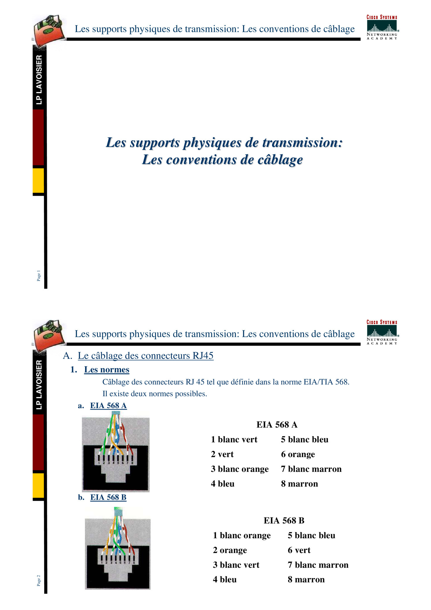 Aperçu : Les supports physiques de transmission :les conventions de câblage