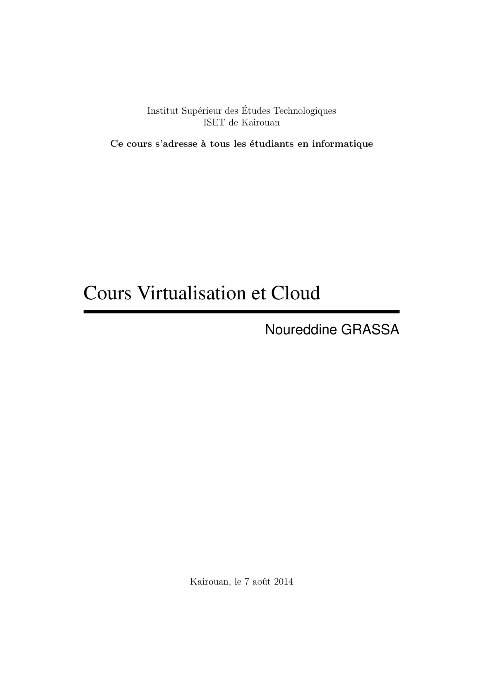 Aperçu : Cours Virtualisation et Cloud