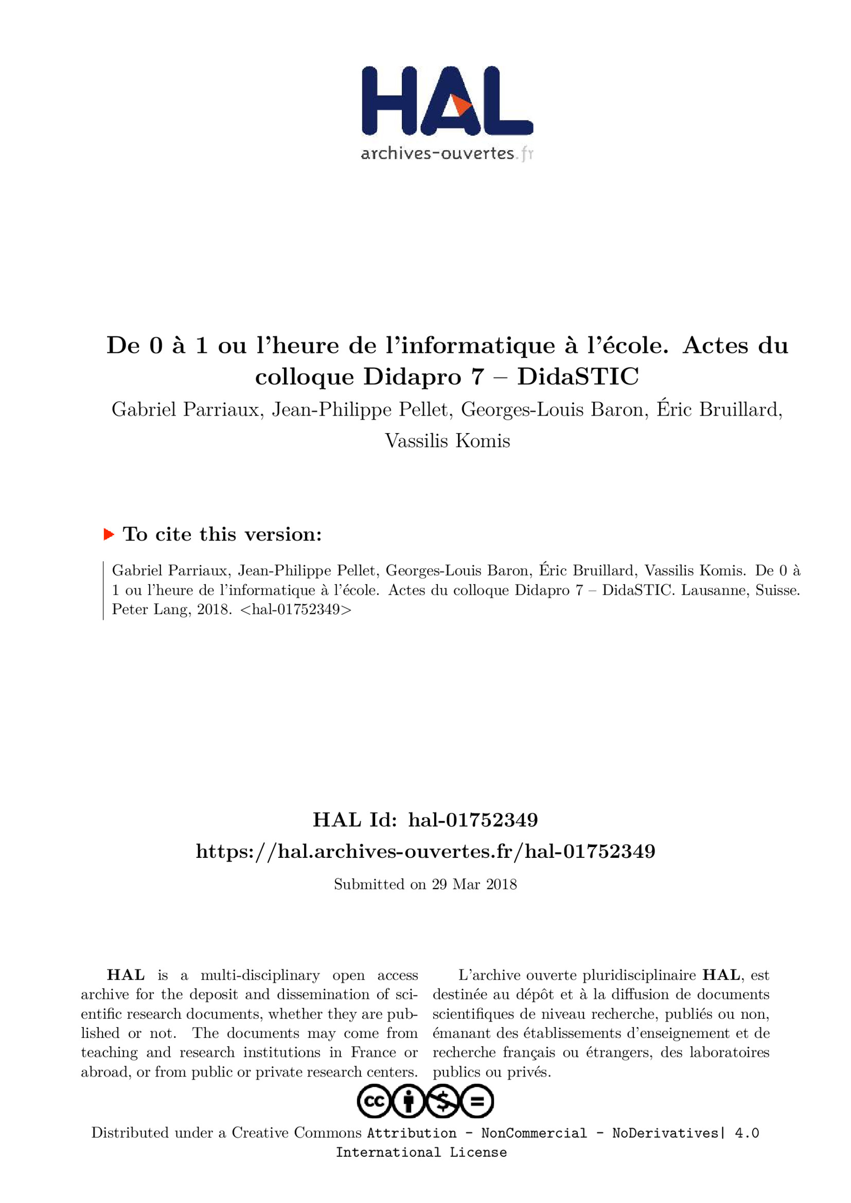 Aperçu : De 0 à 1 ou l’heure de l’informatique à l’école