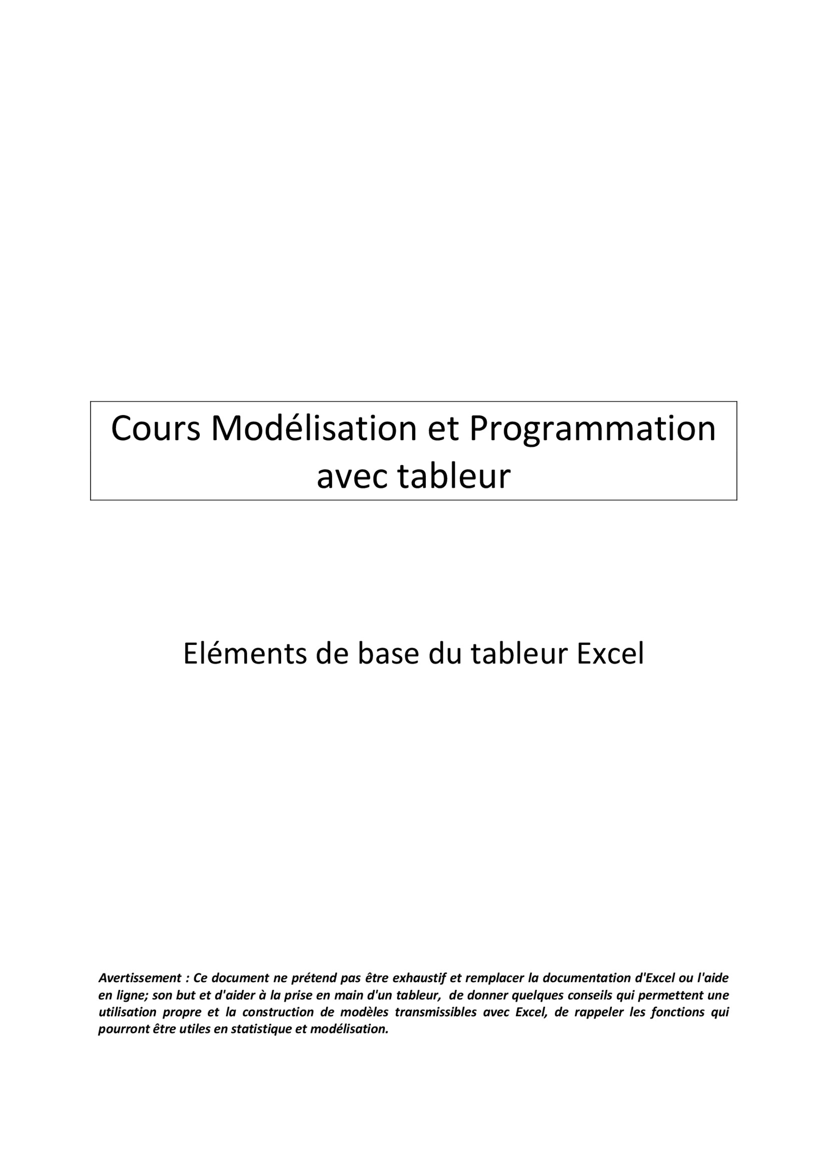 Aperçu : Eléments de base du tableur Excel