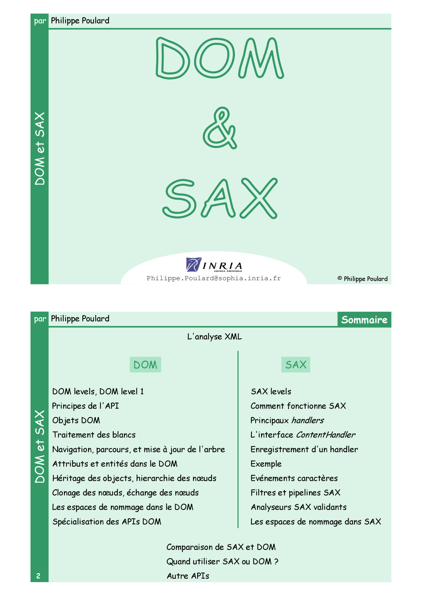 Aperçu : Cours DOM et SAX