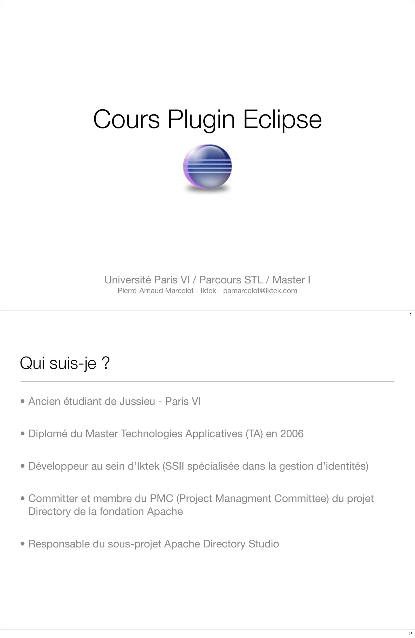 Aperçu du cours Développement de Plugins Eclipse : Guide de Conception (PDF)