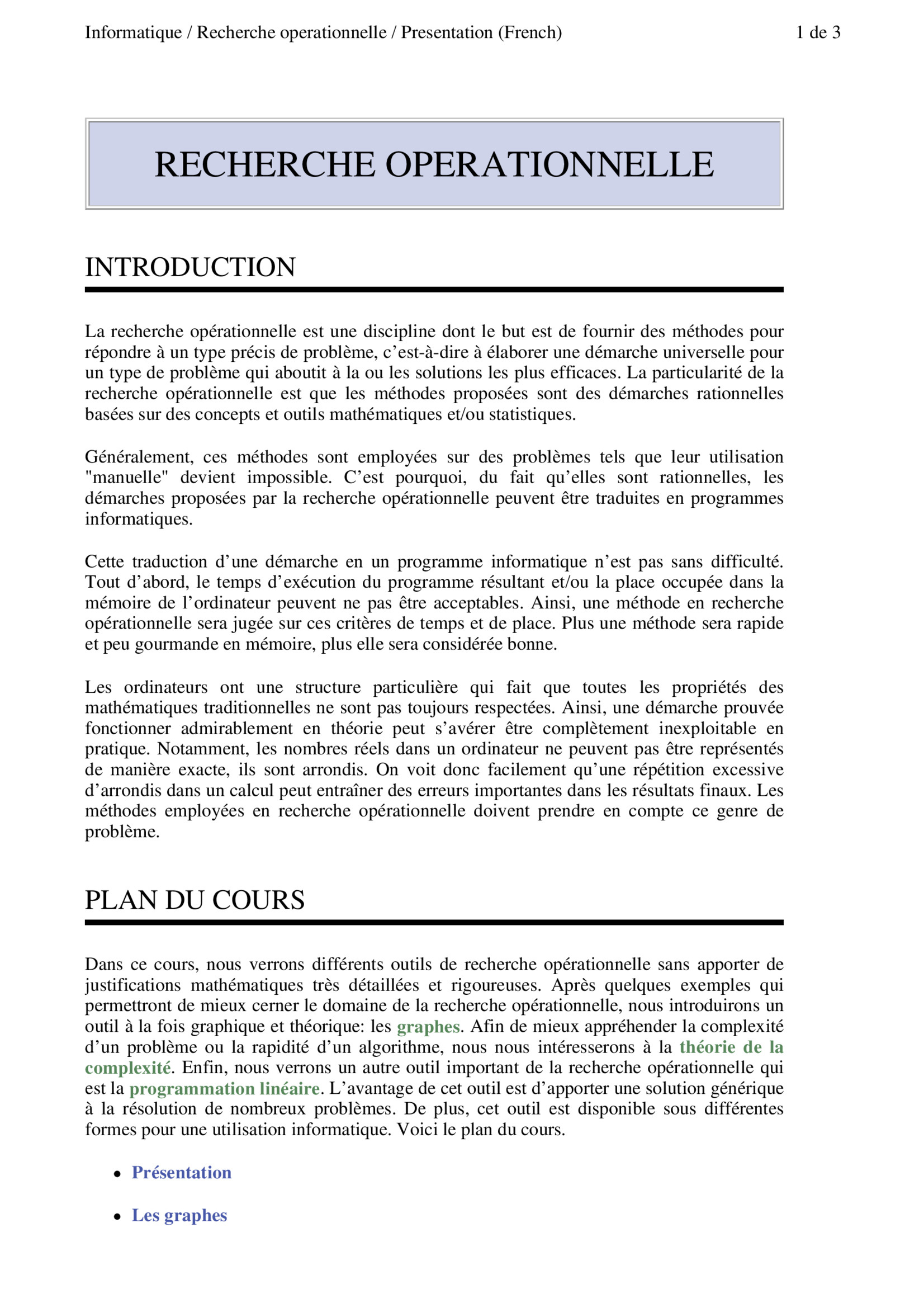 Aperçu : Recherche opérationnelle