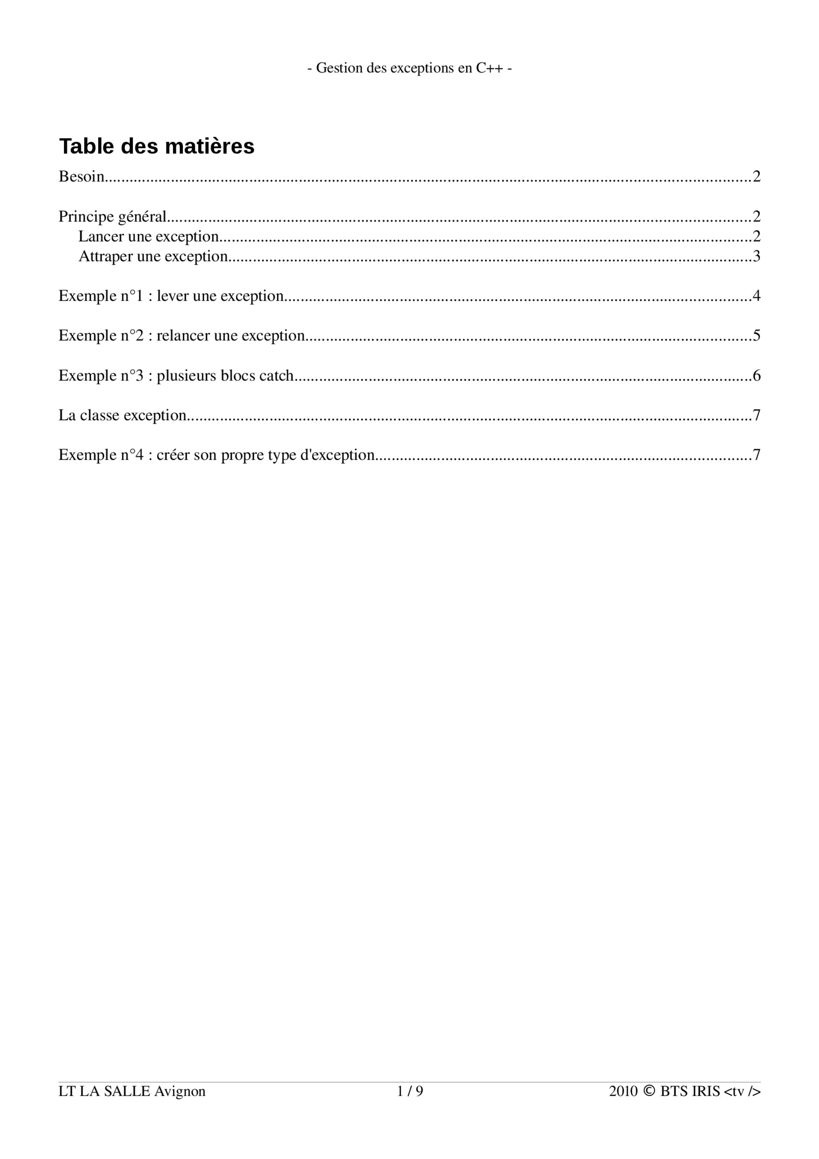 Aperçu : Gestion des exceptions en C++
