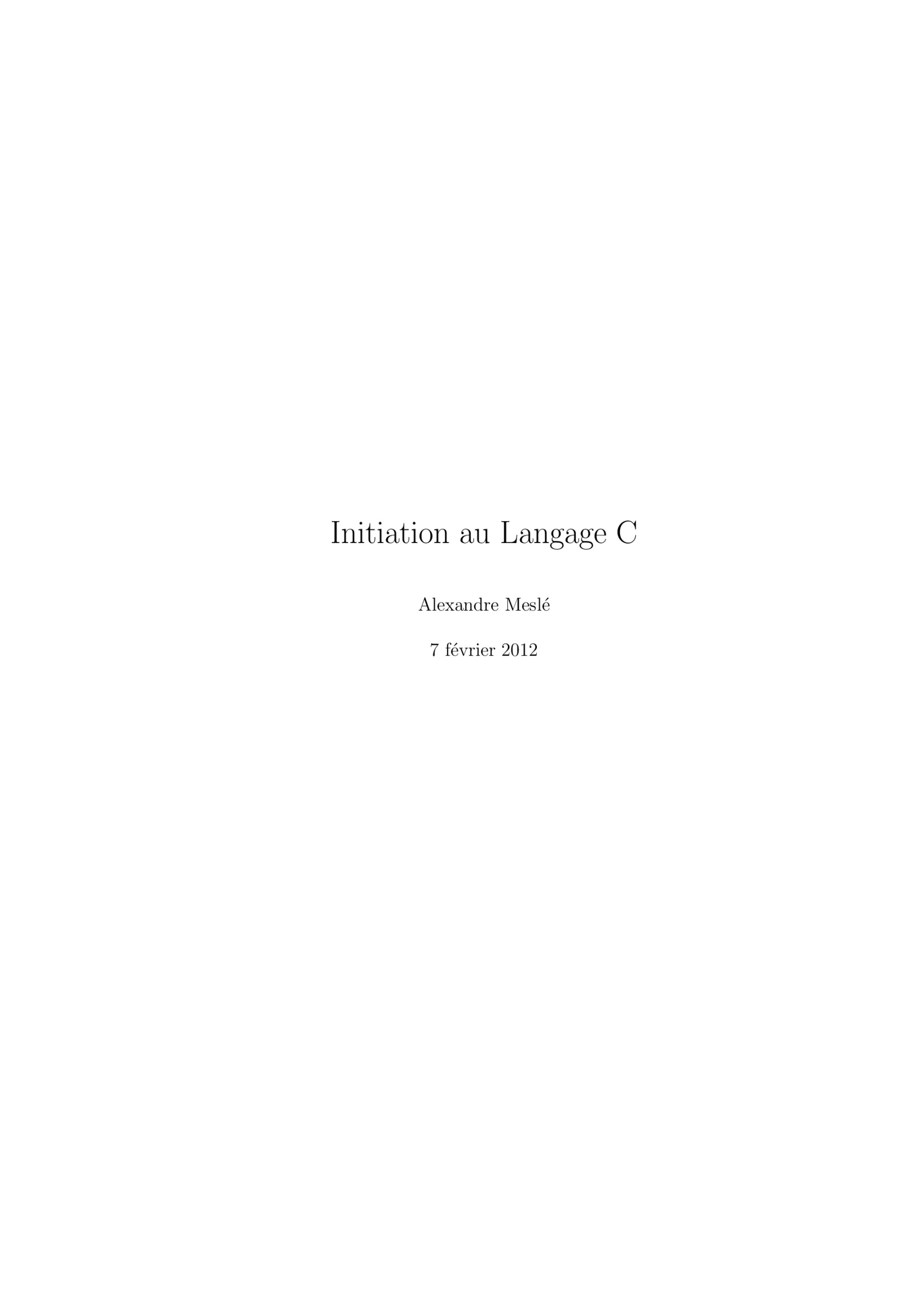 Aperçu : Initiation au Langage C et Exercices corrigés