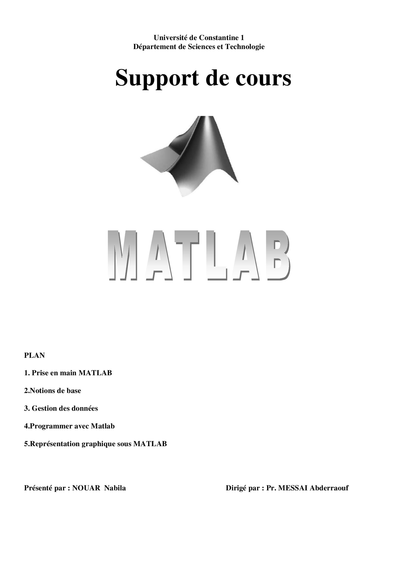 Aperçu : Introduction Matlab