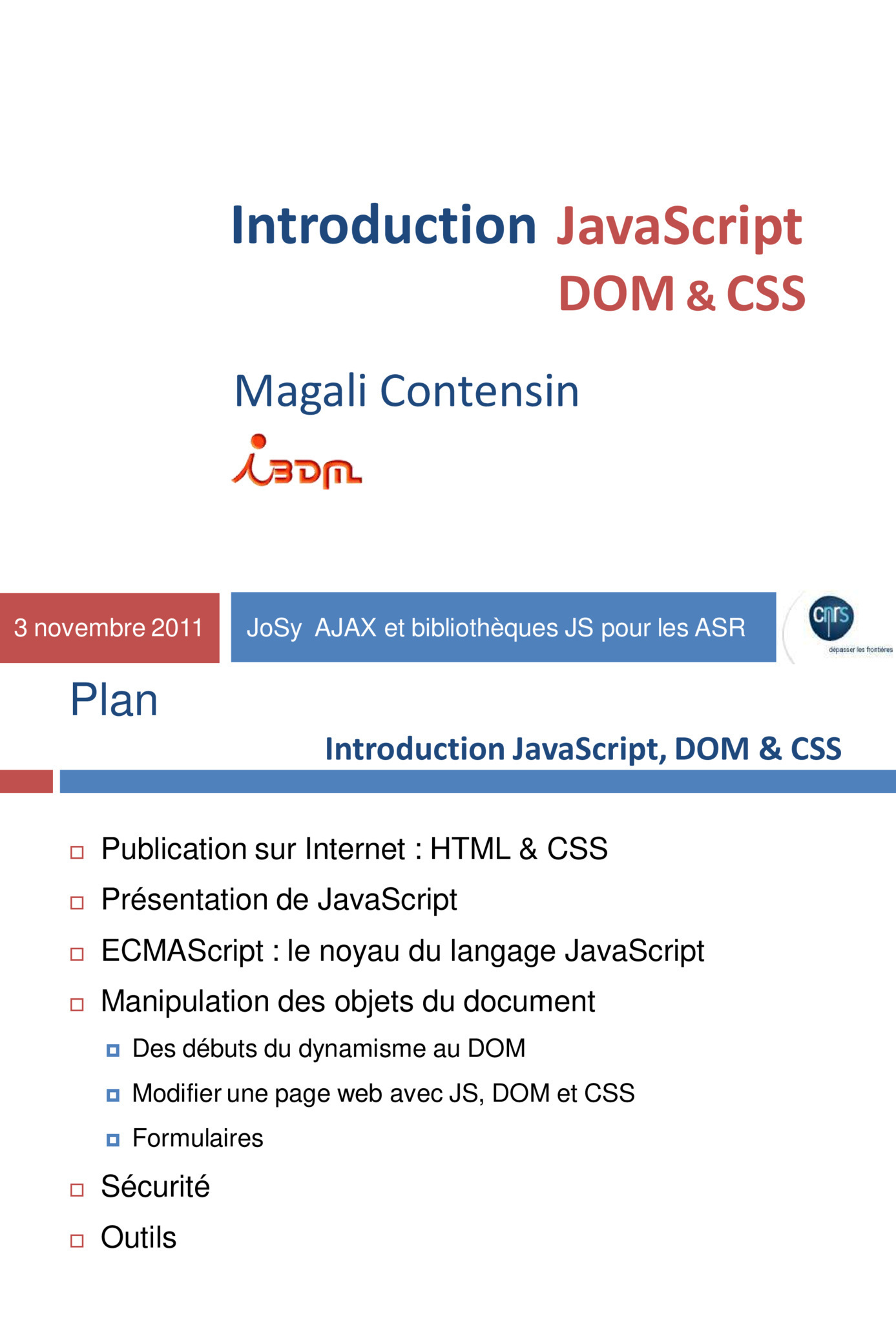 Aperçu du cours Cours JavaScript DOM CSS PDF