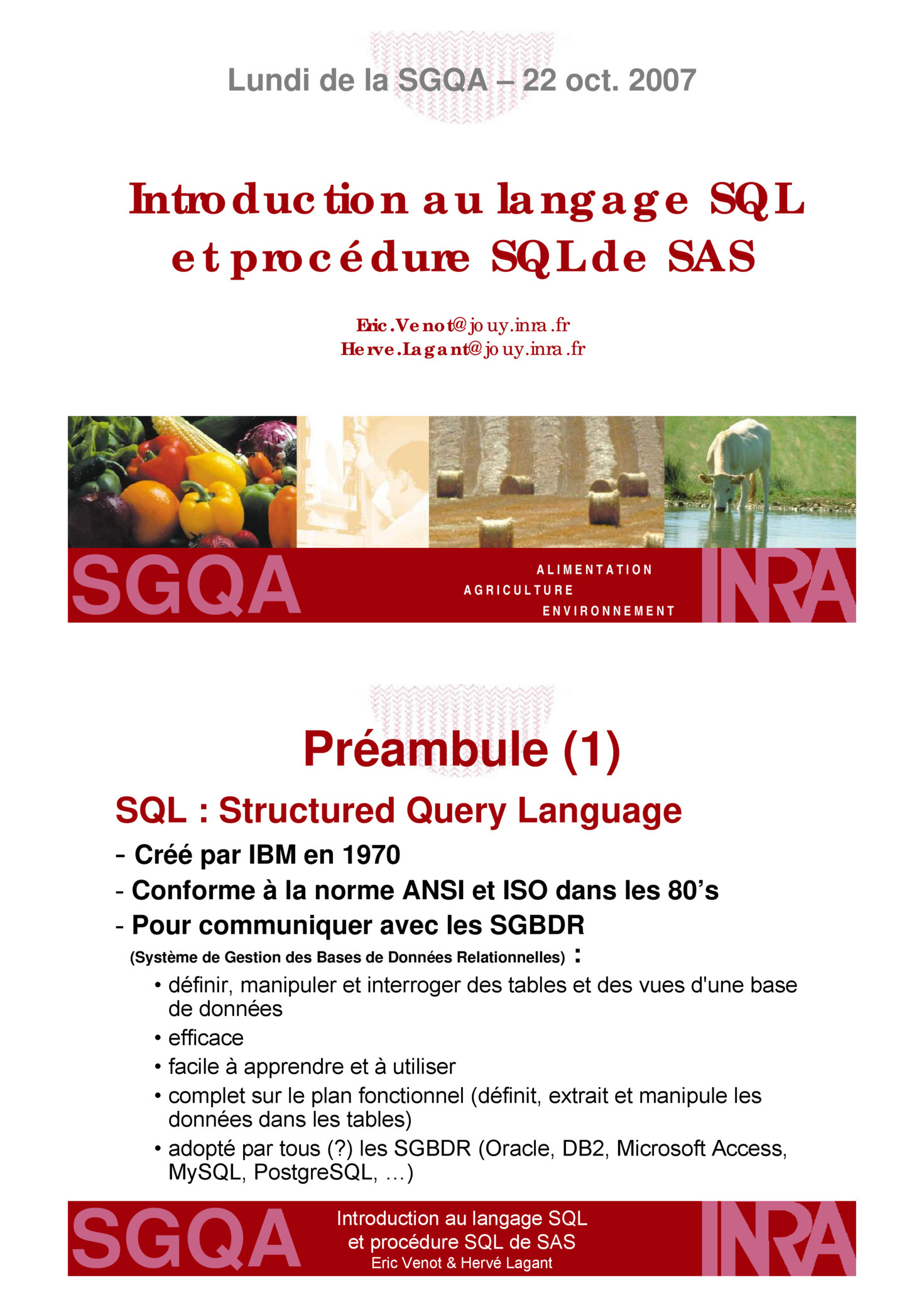 Aperçu : Introduction au langage SQL et procédure SQL