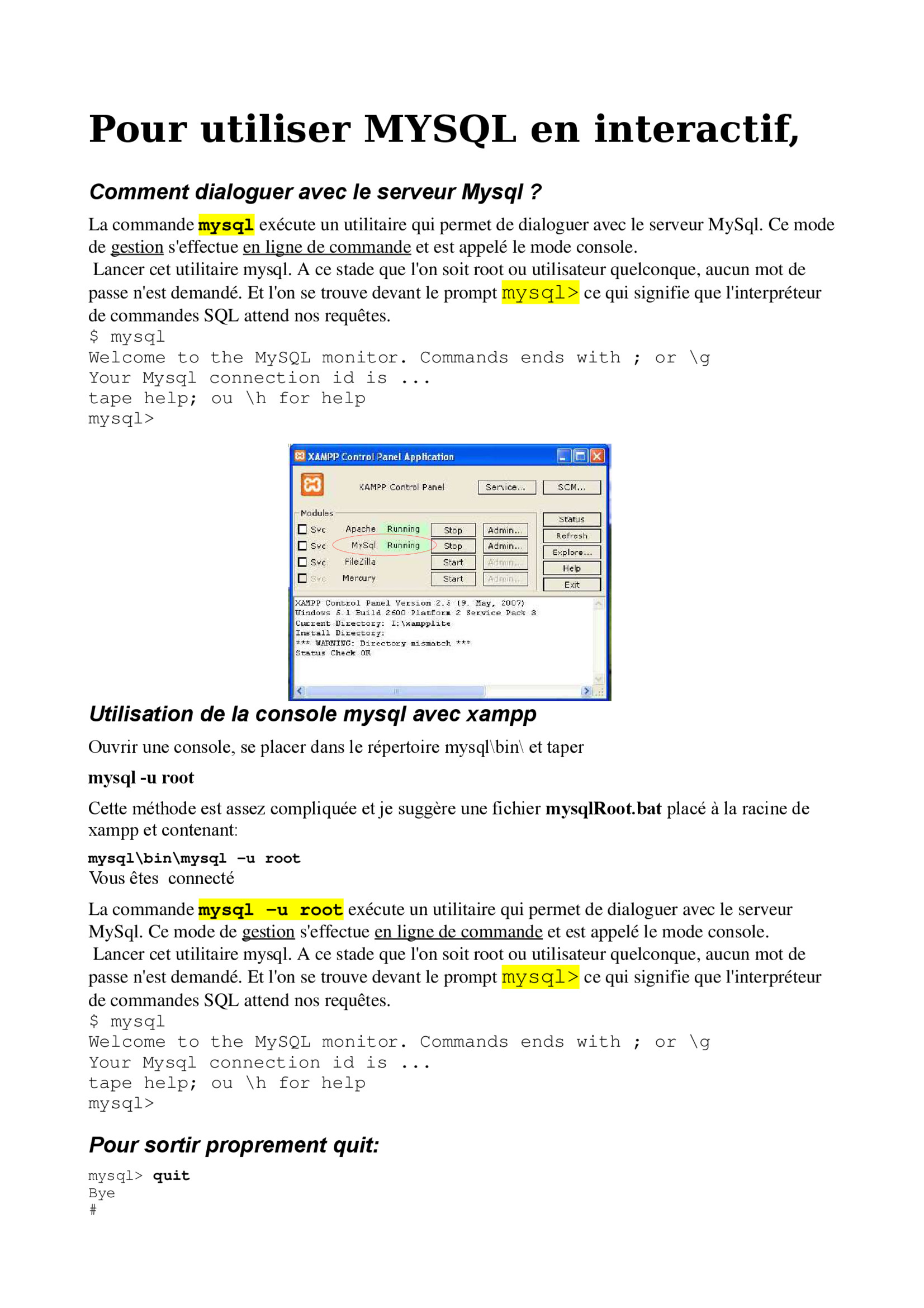 Aperçu : MySQL en mode console