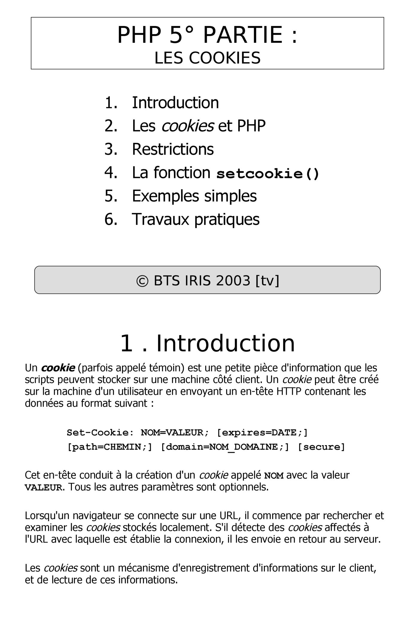 Aperçu : PHP : Les cookies