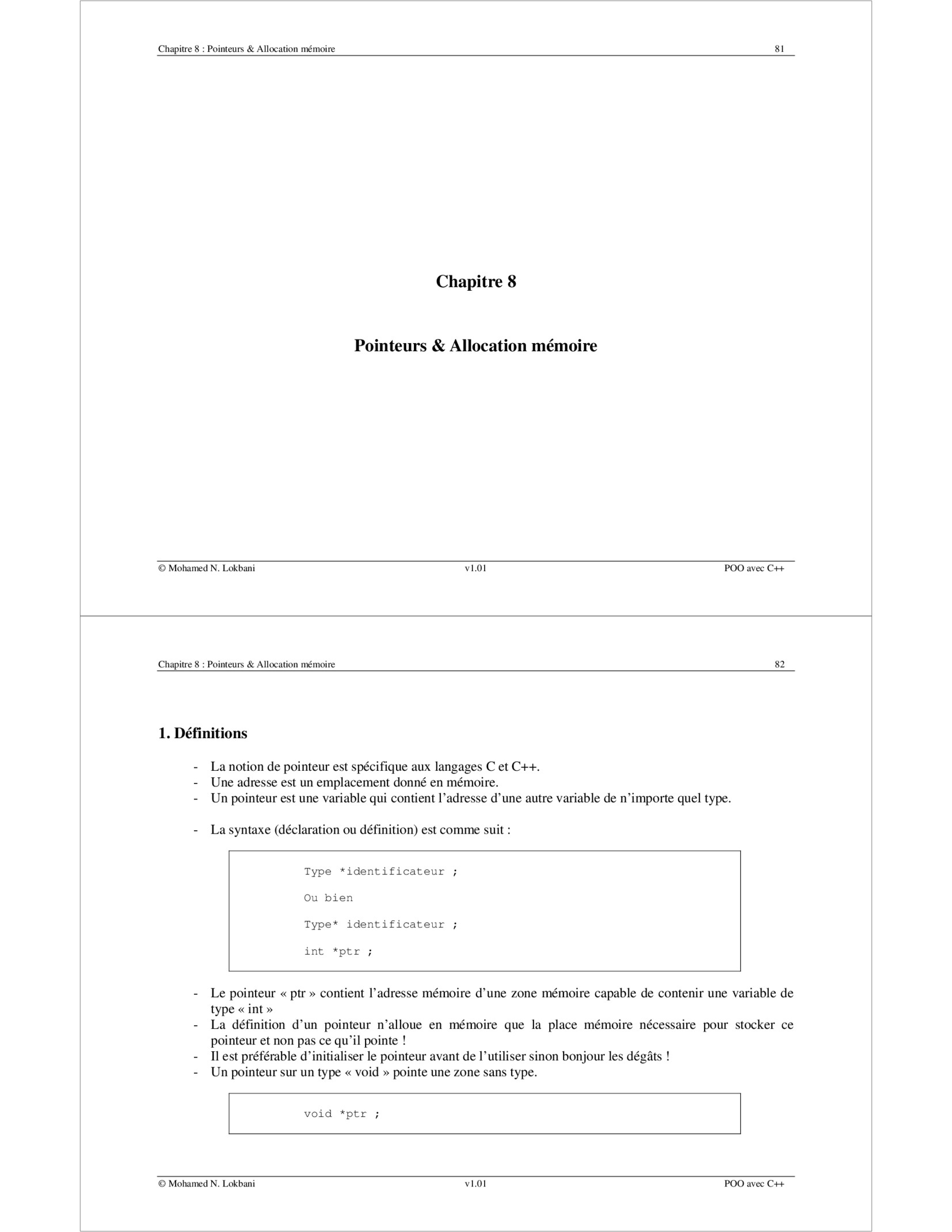 Aperçu : Pointeurs et Allocation mémoire