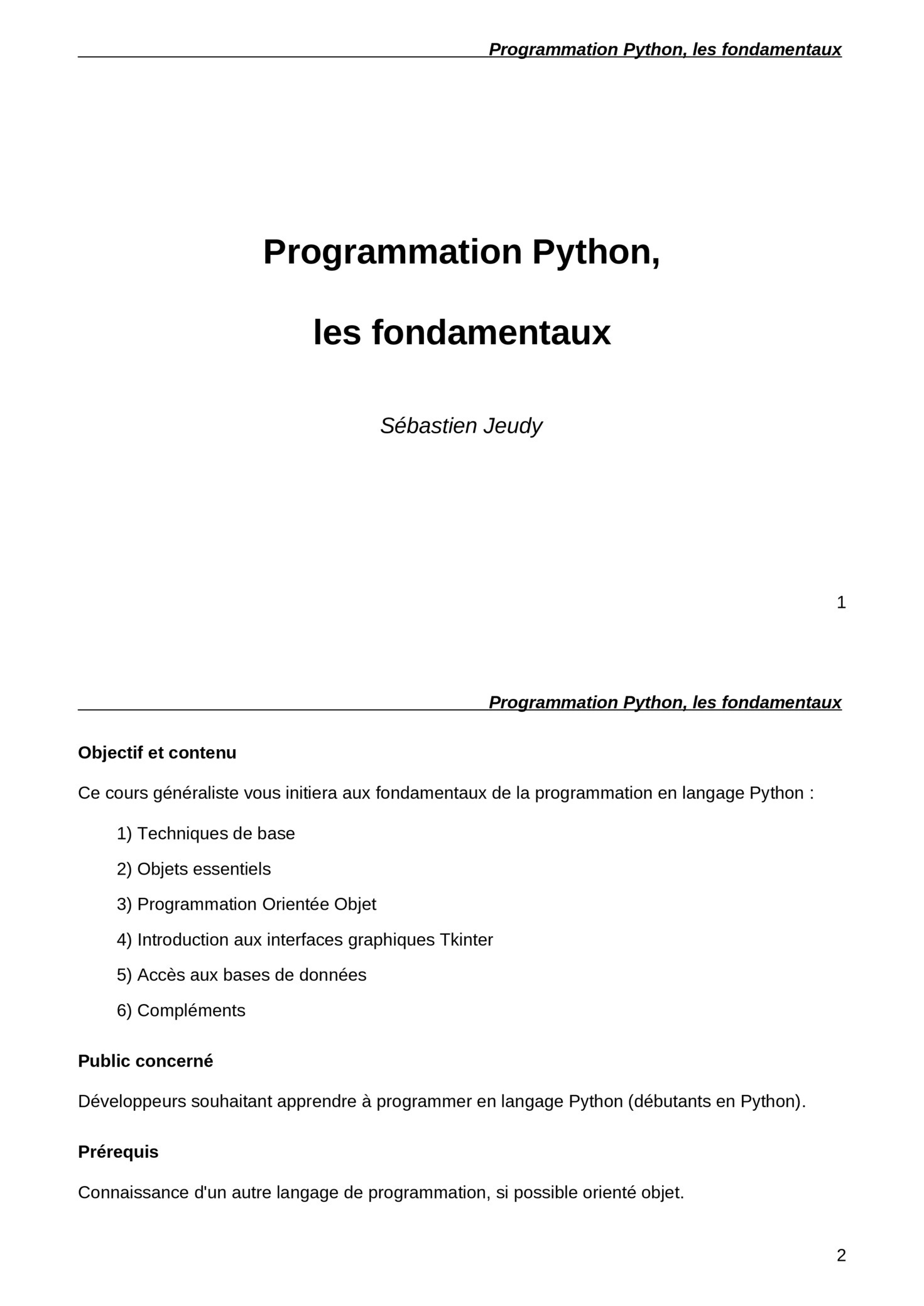 Cours PDF Programmation Python : Apprendre les Fondamentaux