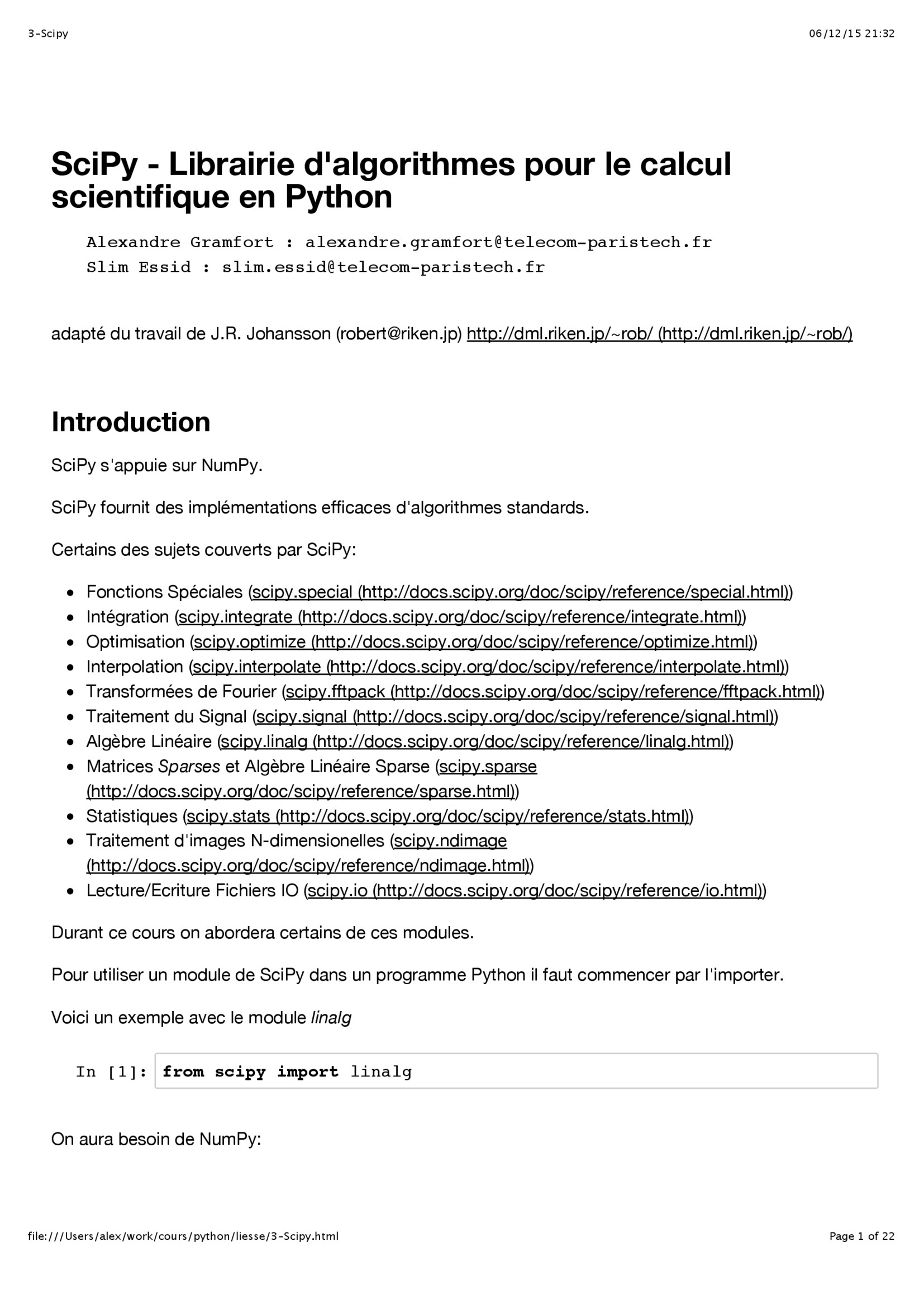 Aperçu : Python: SciPy (calcul scientifique)