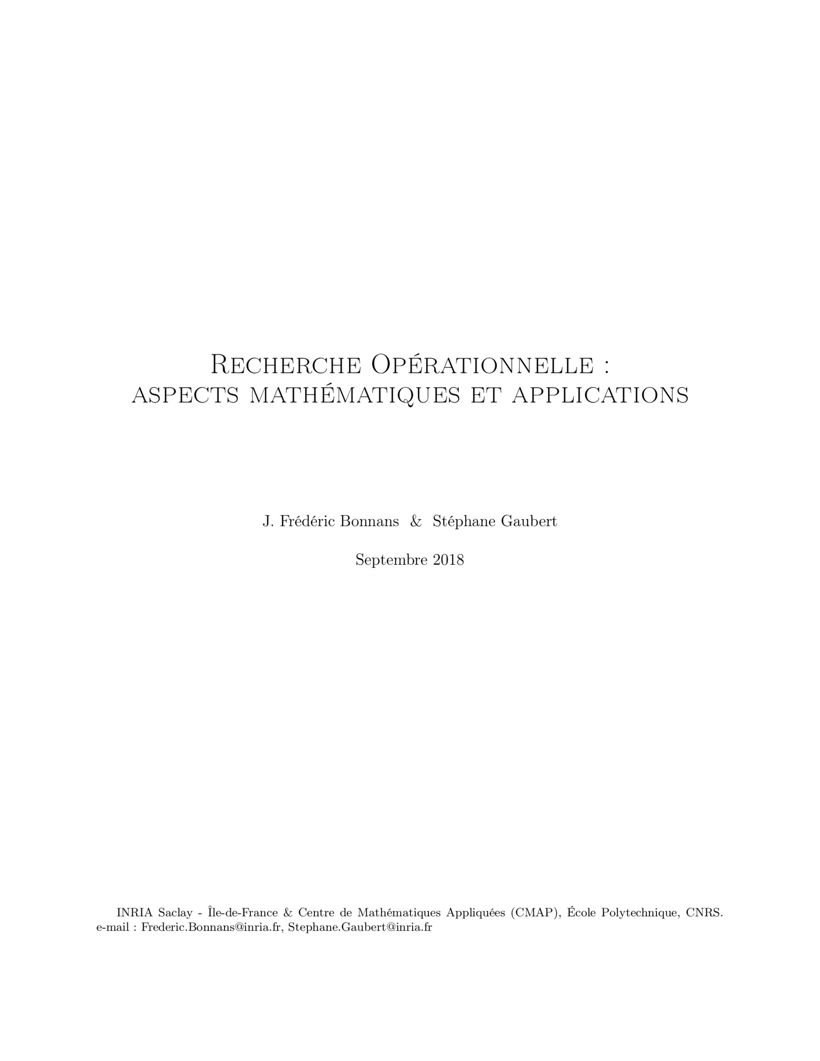 Aperçu : Recherche Opérationnelle : aspects mathématiques et applications