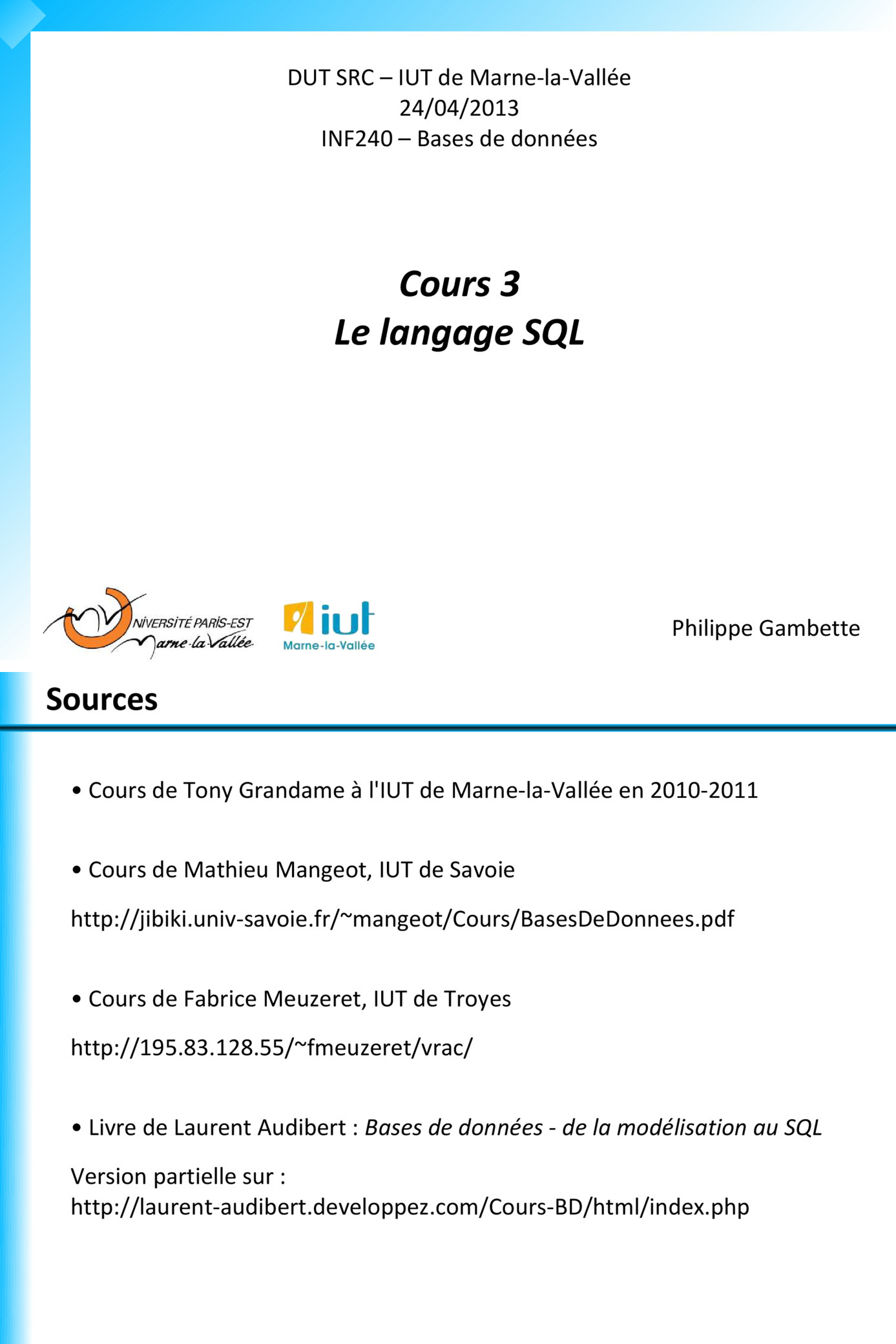 Cours Langage SQL : LDD, LMD et Jointures PDF Gratuit