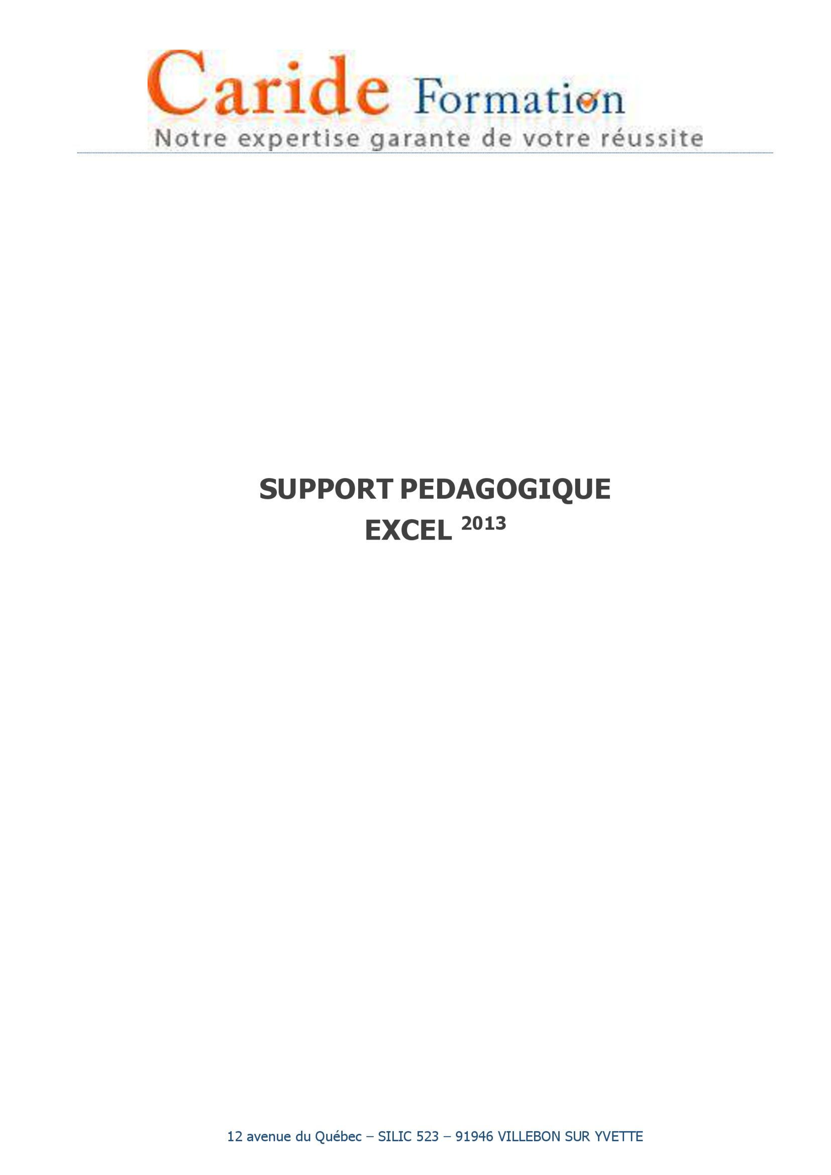 Aperçu : Support Pédagogique : Excel 2013