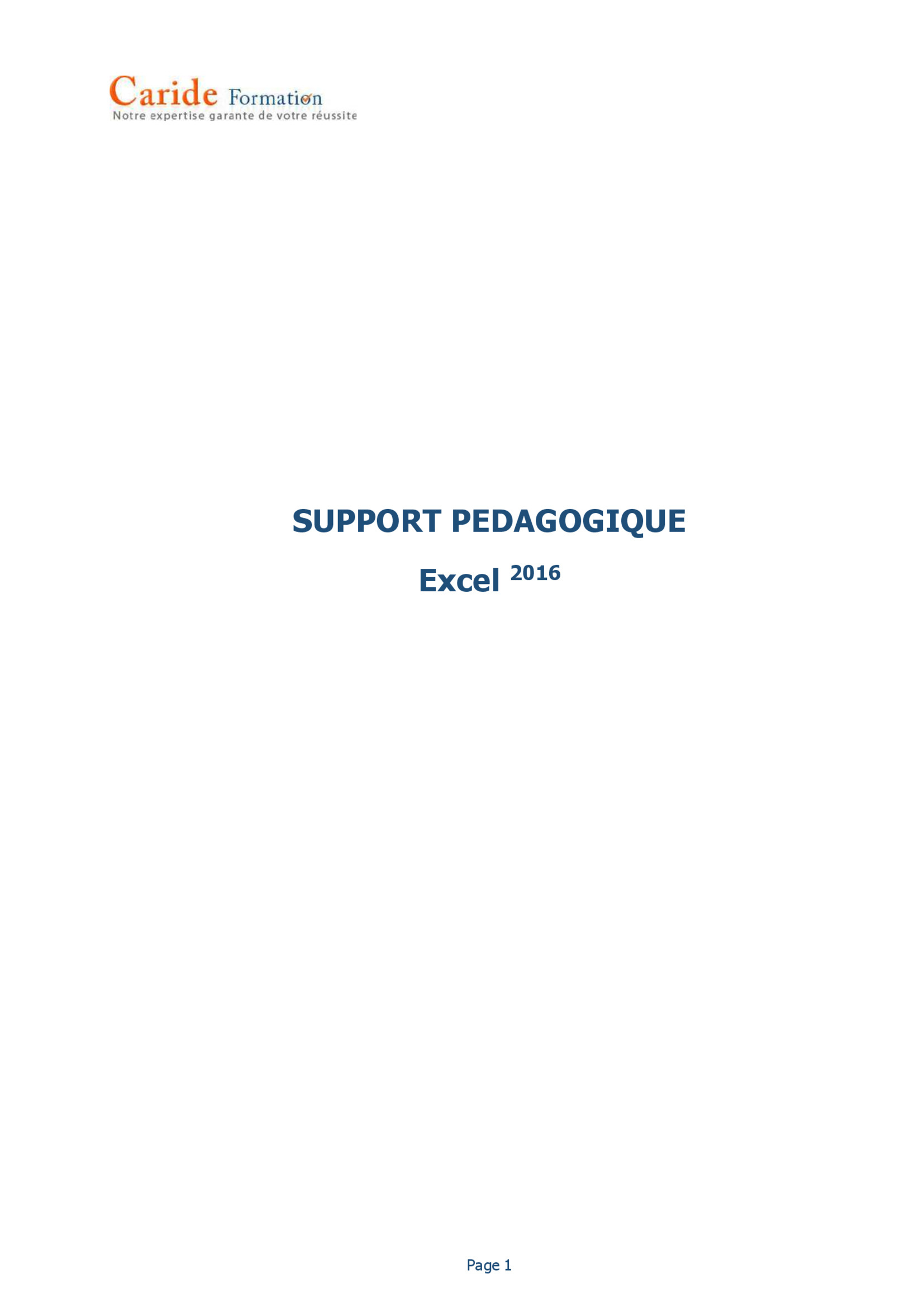 Aperçu : Support Pédagogique Excel 2016