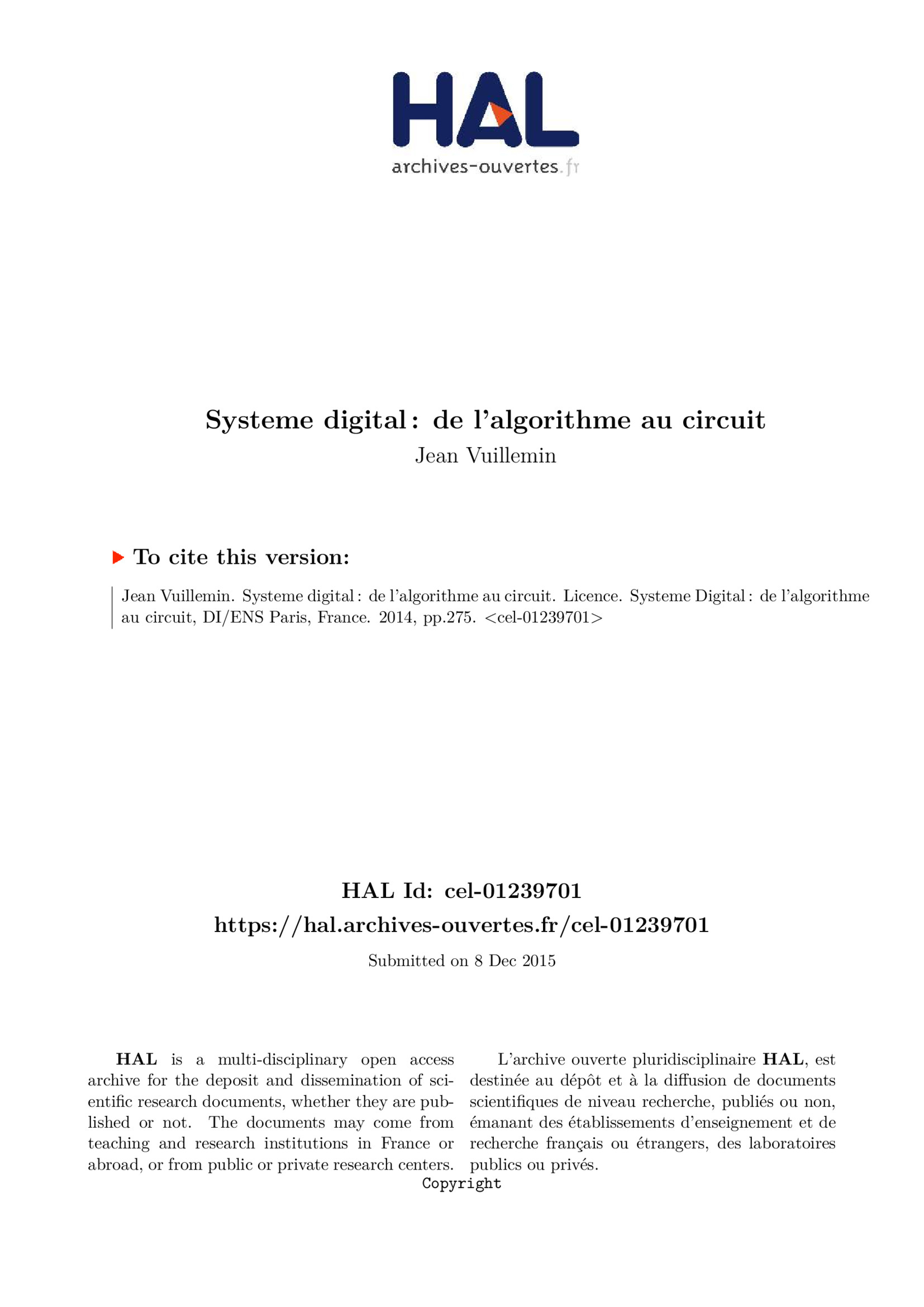 Aperçu : Système digital de l’algorithme au circuit