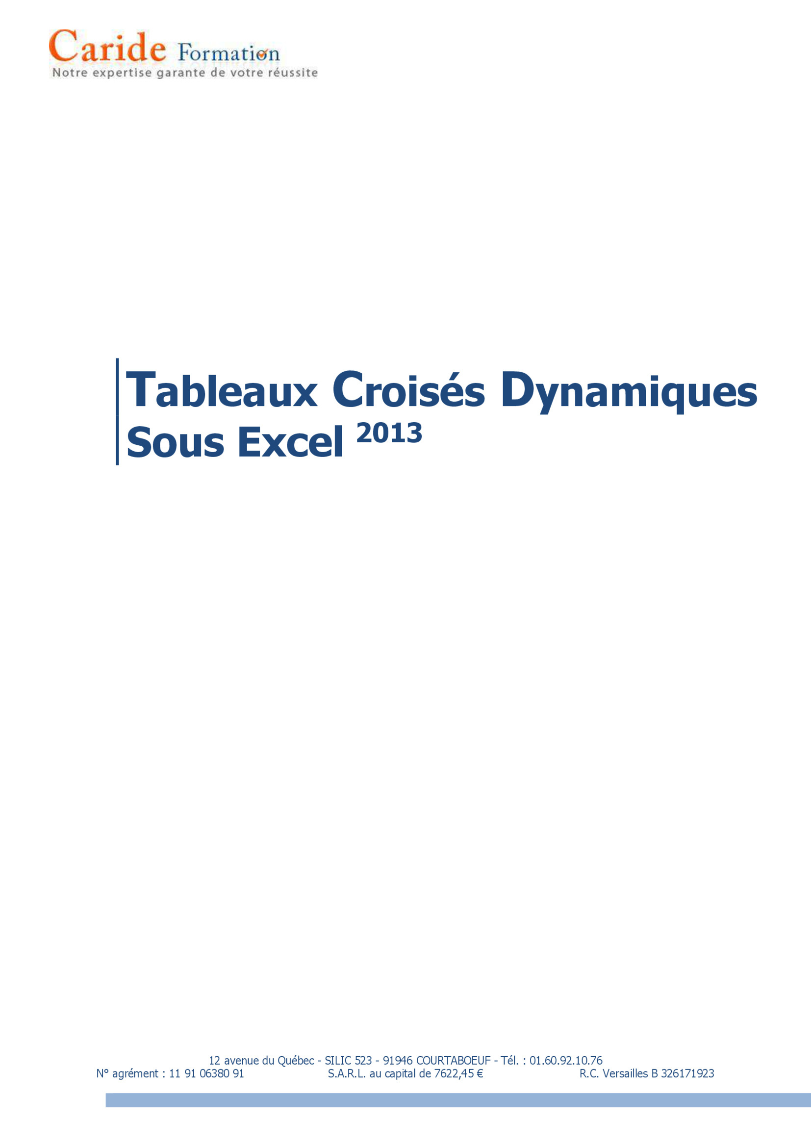 Aperçu : Tableaux Croisés Dynamiques Sous Excel 2013