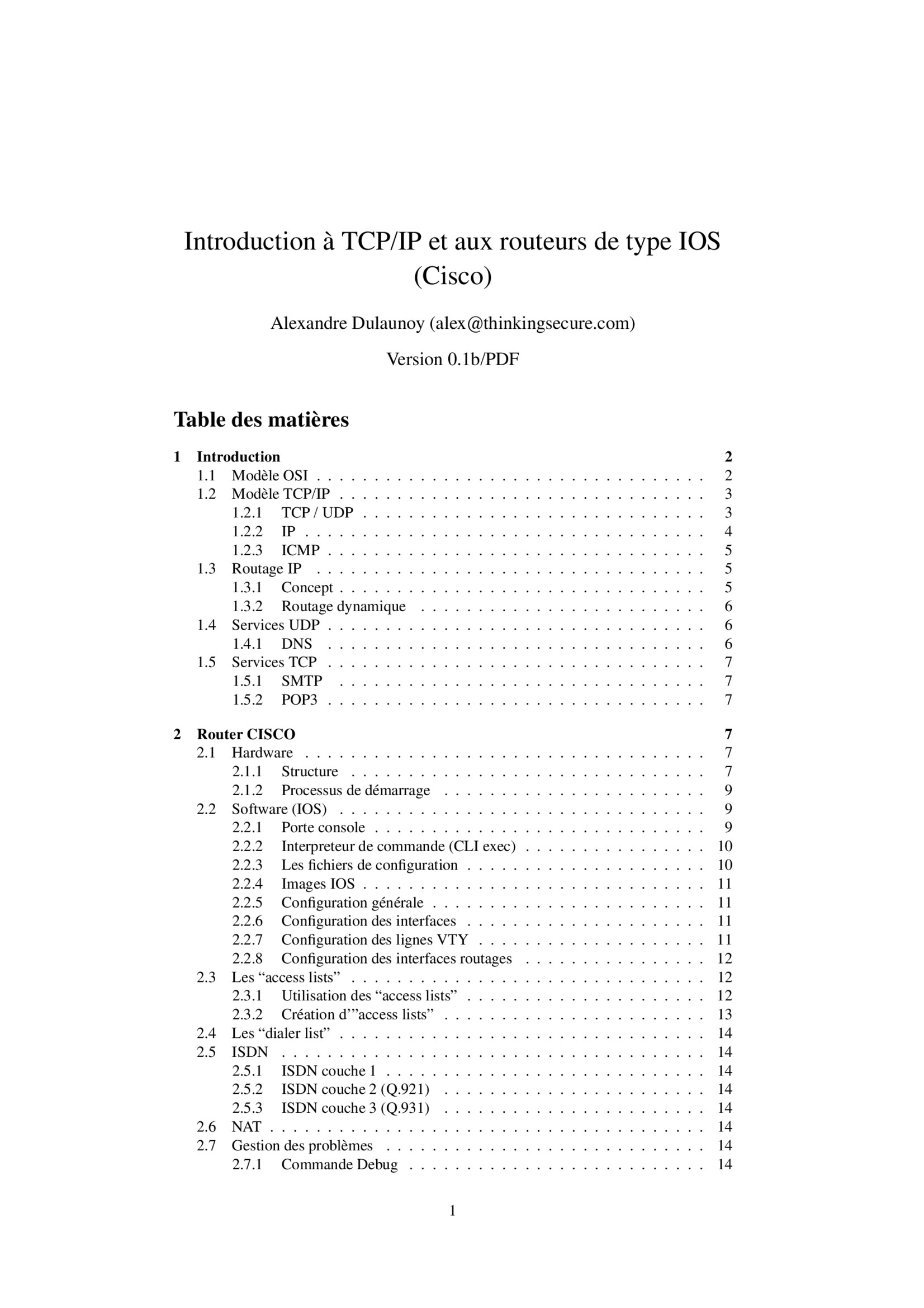 Aperçu : Introduction à TCP/IP et aux routeurs de type IOS (Cisco)