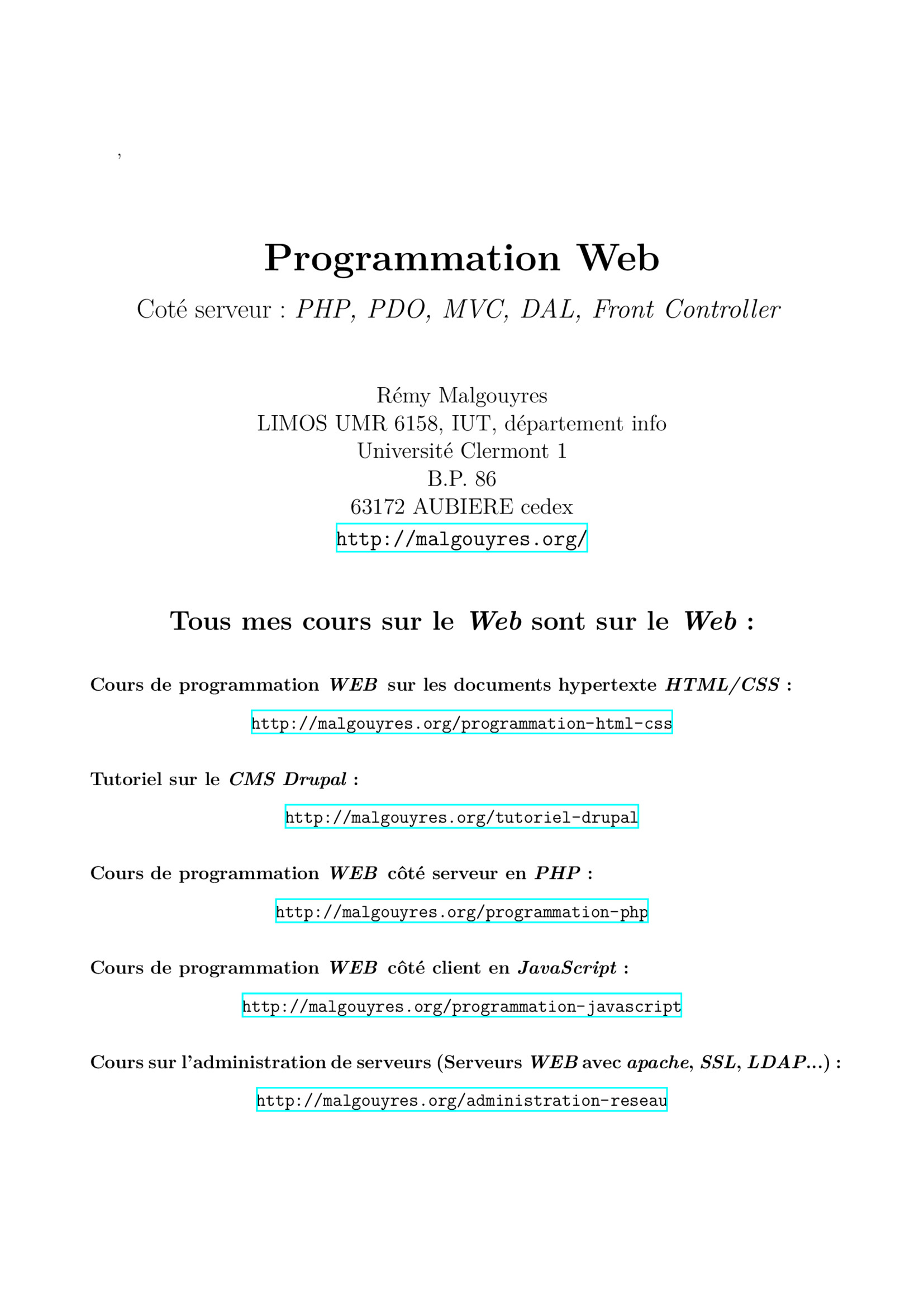 Aperçu : Web Coté serveur : PHP, PDO, MVC, DAL, Controller